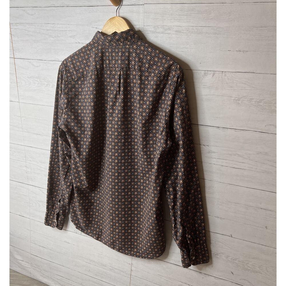 J Crew Shirt Mens SZ Medium Blue & Gold Geometric Floral Organic Cotton Stretch - Picture 11 of 16